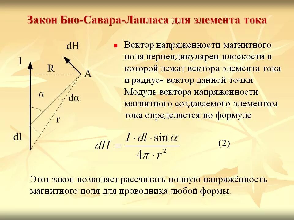 Закон био-Савара-Лапласа формула для напряженности. Закон био Савара формула. Радиус вектор в законе био Савара. Сформулируйте закон био Савара Лапласа. Направление напряженности в проводнике