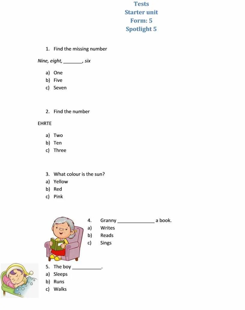 Form 5 unit 3. Spotlight Starter контрольная работа. Тесты по английскому стартер. Английский Test 5 form. Speakout Starter Test 5 ответы.