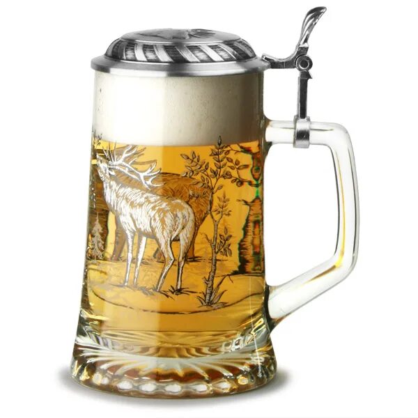0.5L Beer Steins Glass Tankard German Beer Mug Glass with Metal Lid. Пивной бокал. Красивые пивные кружки. Пивная Кружка с крышкой. Пивное стекло