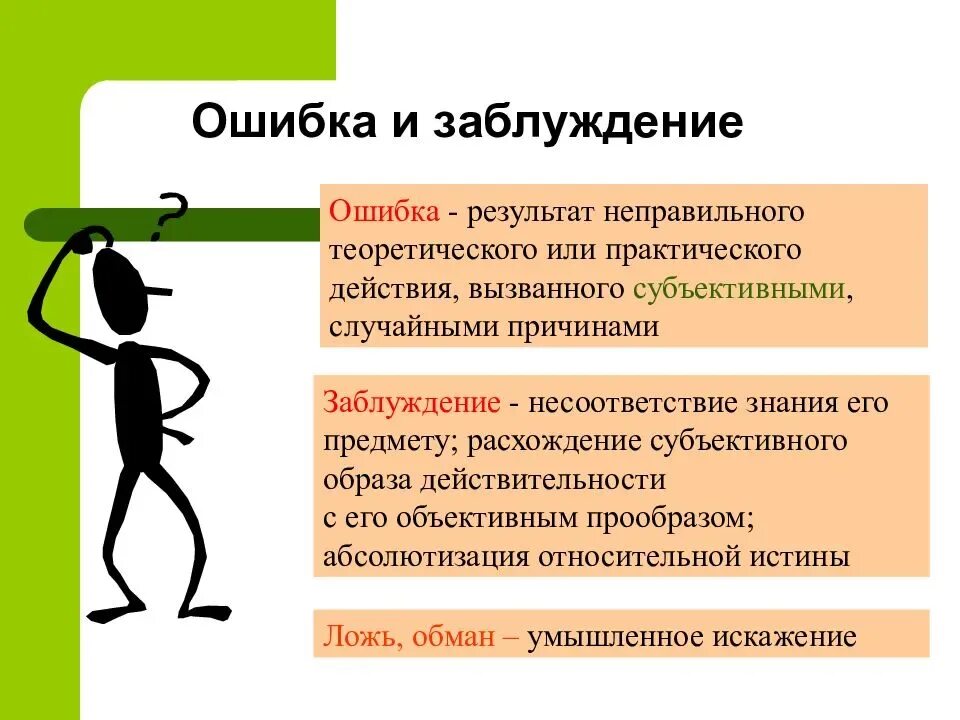 Субъективные заблуждения. Заблуждение это в философии. Ошибка это в философии. Ошибки и заблуждения. Ложь и заблуждение примеры.