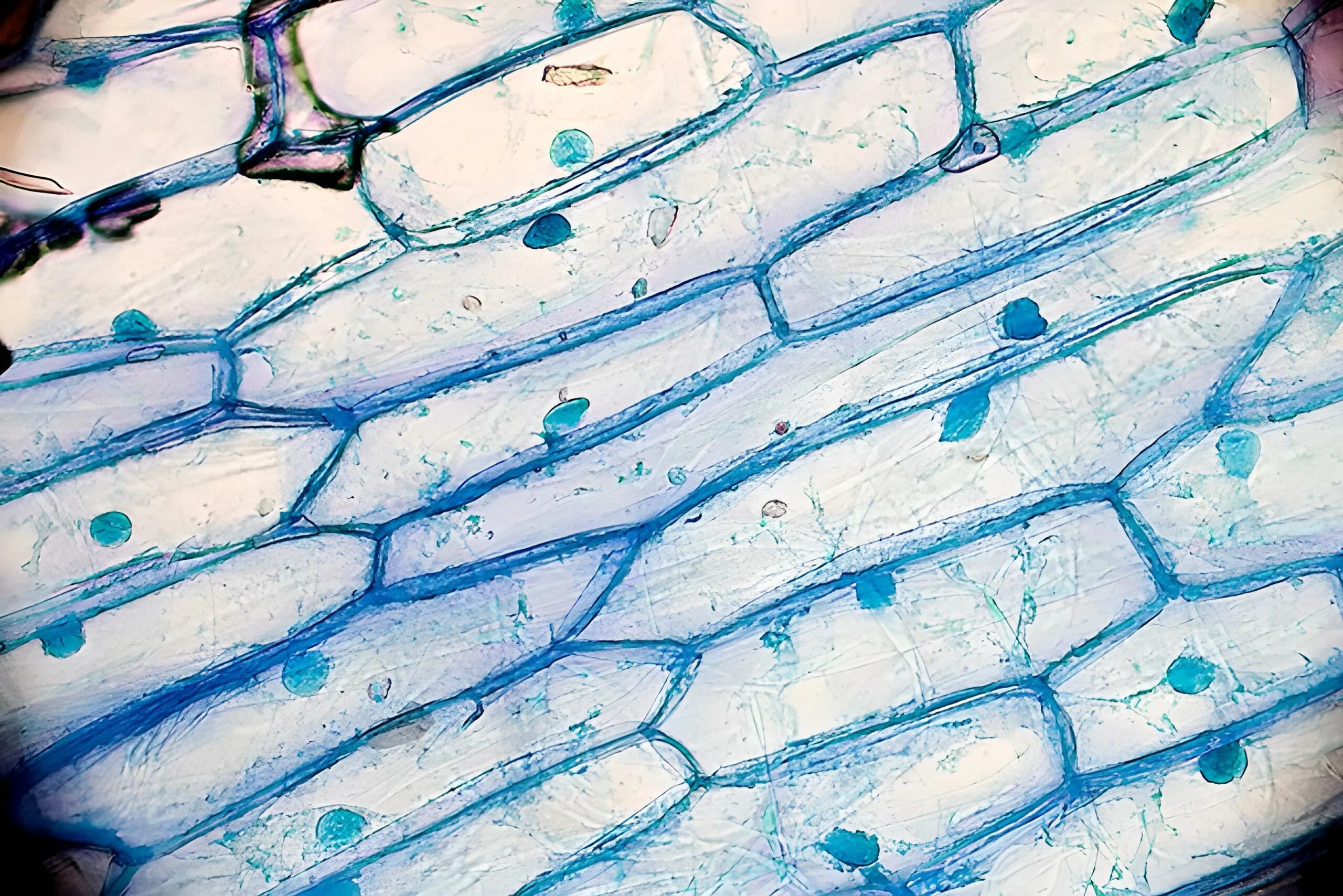 Onion Cell под микроскопом. Cell under Microscope. Рисунок группы клеток