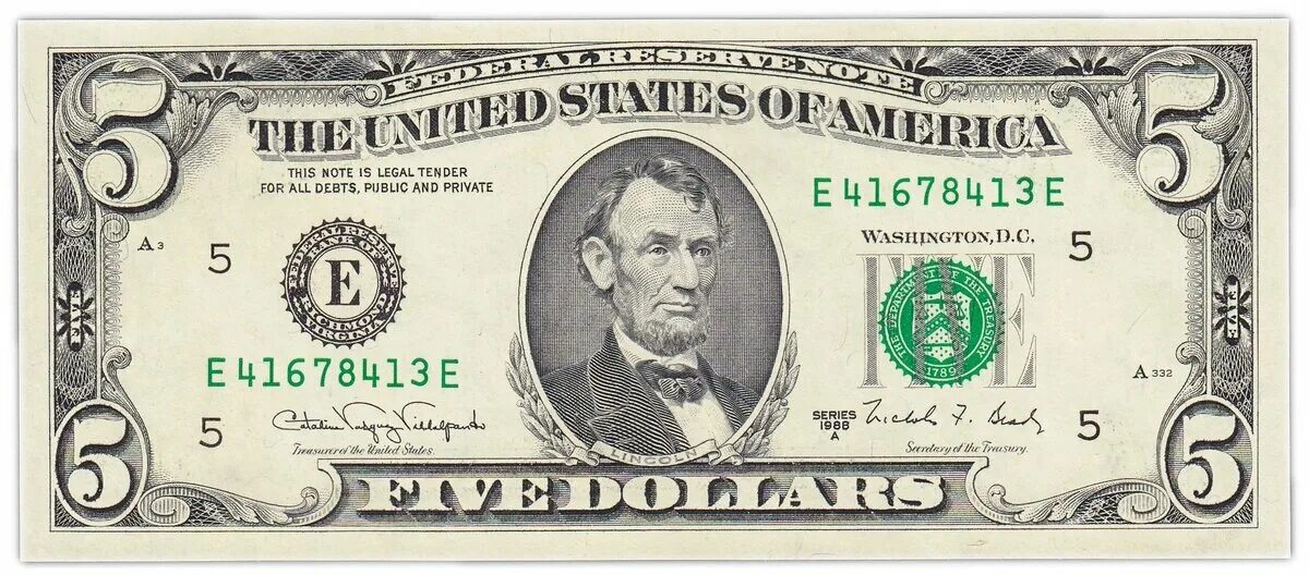 1 доллар 5 долларов 6. Купюра 5 долларов США. Avraam Lincoln Dollar. Линкольн на 5 долларовой купюре.
