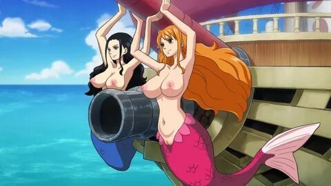 nami, nico robin, edited, anime, big breasts.