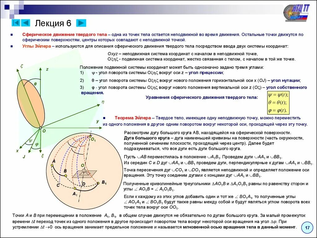 Сферическое движение твердого тела теоретическая механика. Сферическое движение твердого тела, уравнение движения ?. Сферическое движение твердого тела углы Эйлера. Угол нутации прецессии. Поворот точки вокруг оси