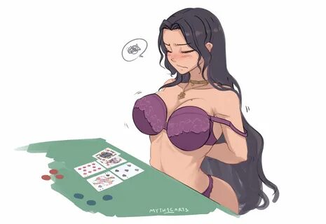 bra, female, large breasts, long hair, poker, poker chip, poker table, scar...