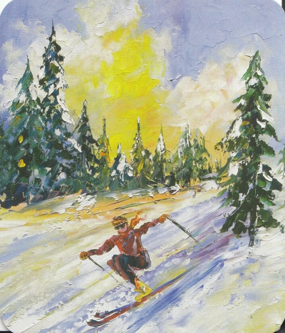Картина лыжники. Дормидонтов лыжница. Горные лыжи живопись. Лыжи в живописи. Катание на лыжах в живописи.