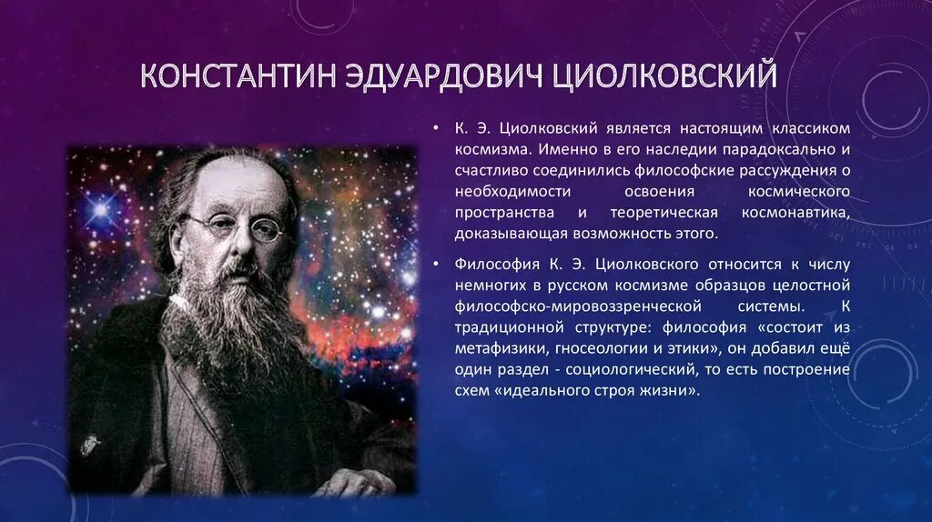 Имя циолковского сейчас известно каждому. Космисты Циолковский портрет.