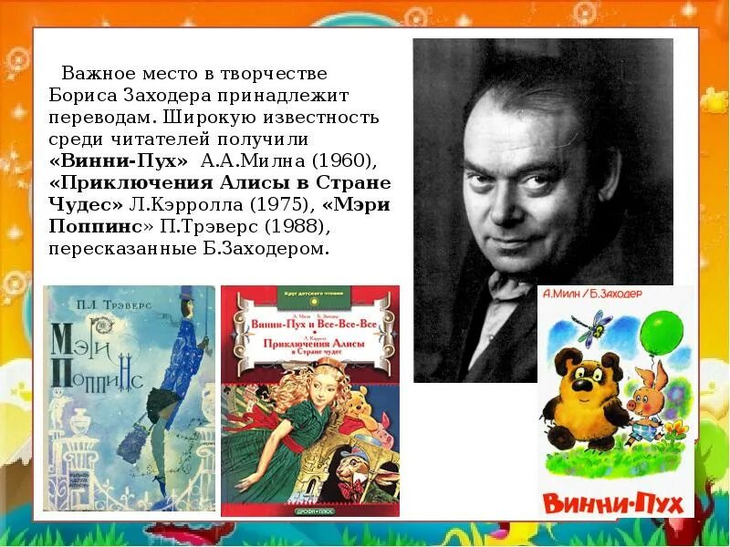 Заходер слайд. Творчество Заходера. Творчество Бориса Заходера.