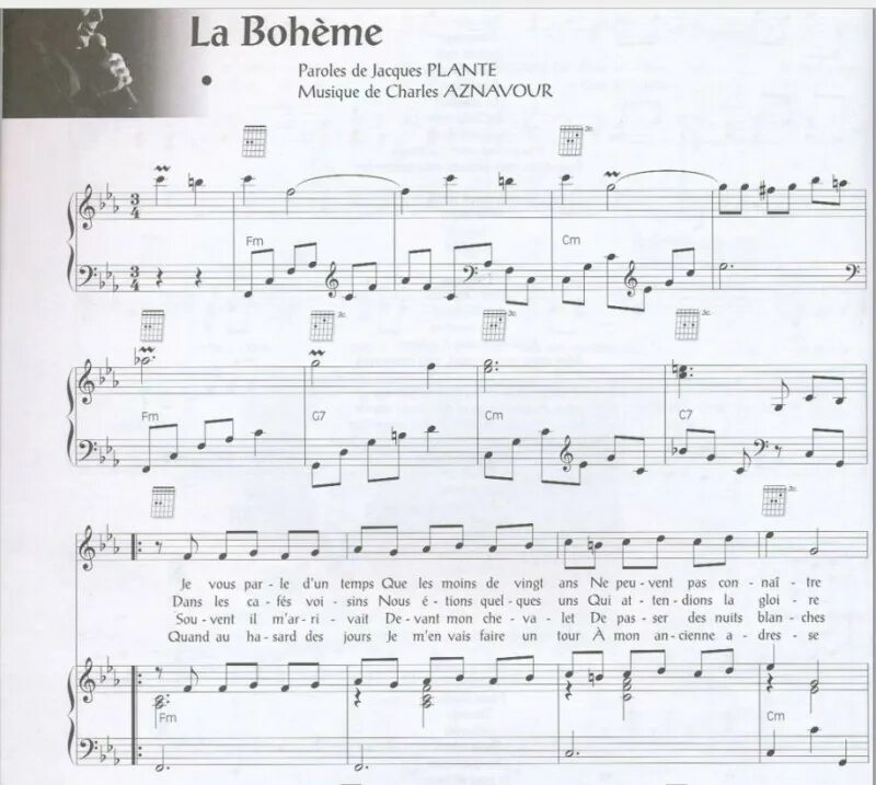 La Boheme Charles Aznavour Ноты. La Boheme Ноты для фортепиано. Богема Ноты.