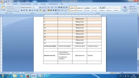 Редактирование таблицы word