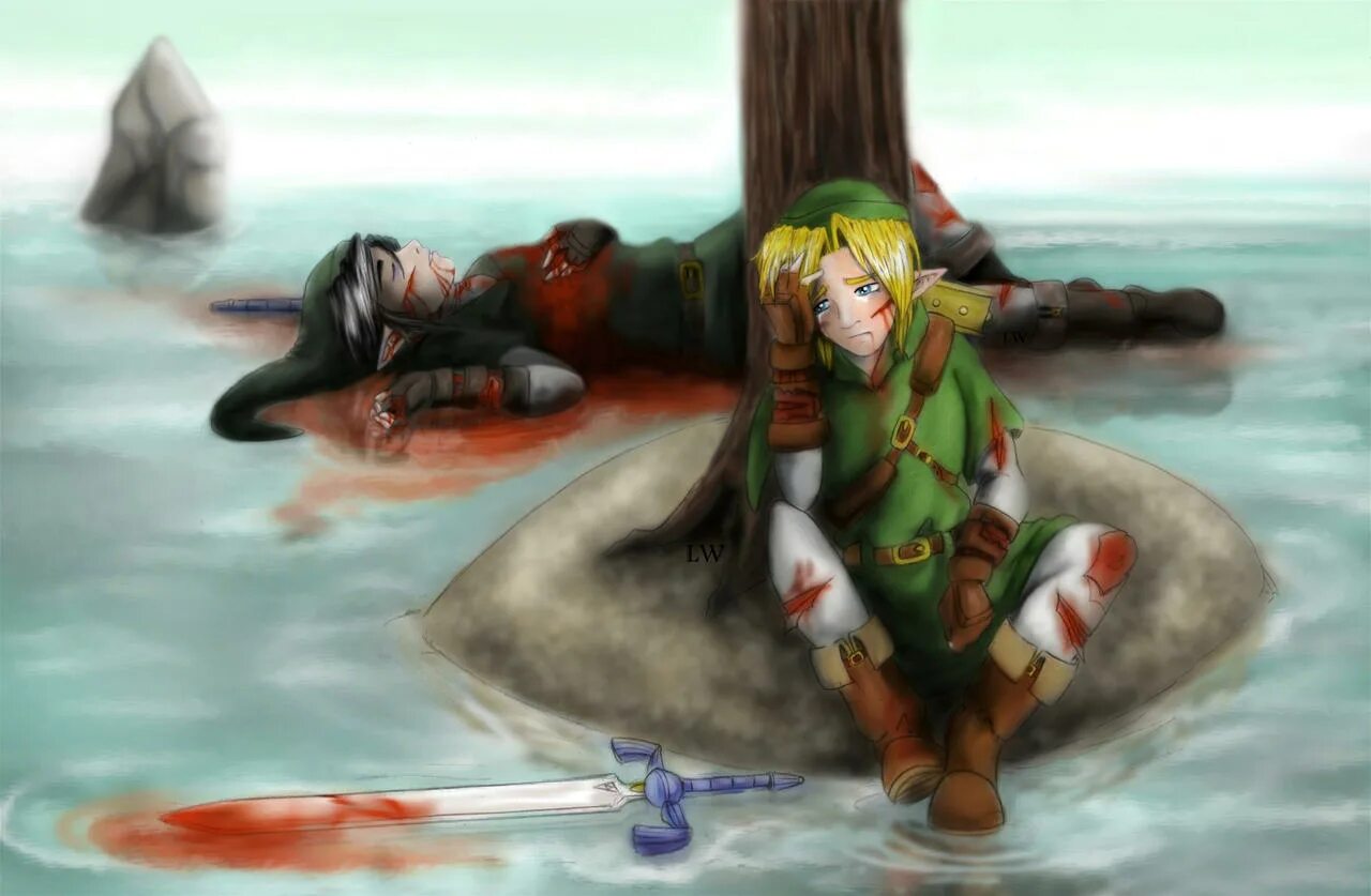 Dead link. Тёмный линк the Legend of Zelda. Зельда смерть линка. Раненый линк и Зельда. Бен утопленник Легенда о Зельде.