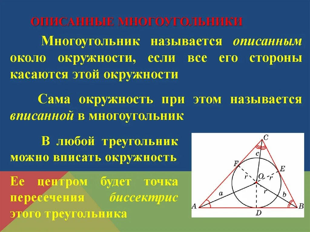 Центр описанной окружности 8 класс. Вписанная и описанная окружность. Вписанная и описанная окружности в треугольники и Четырехугольники. Вписанная и описанная окружность в треугольник. Геометрия вписанная окружность.