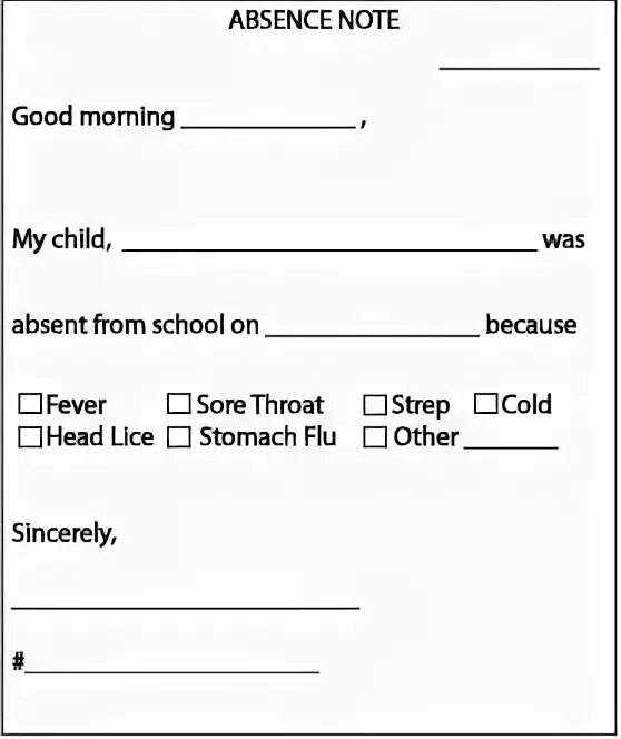 Be absent from school. Absent from school. for notes. note to school about absence.