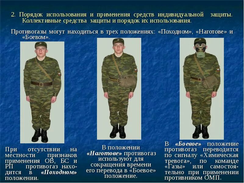 Коллективного использования и индивидуального использования. Средства индивидуальной защиты в положение наготове. положение противогаза наготове. порядок использования средства индивидуальной защиты противогаза. положение противогаза походное наготове боевое.