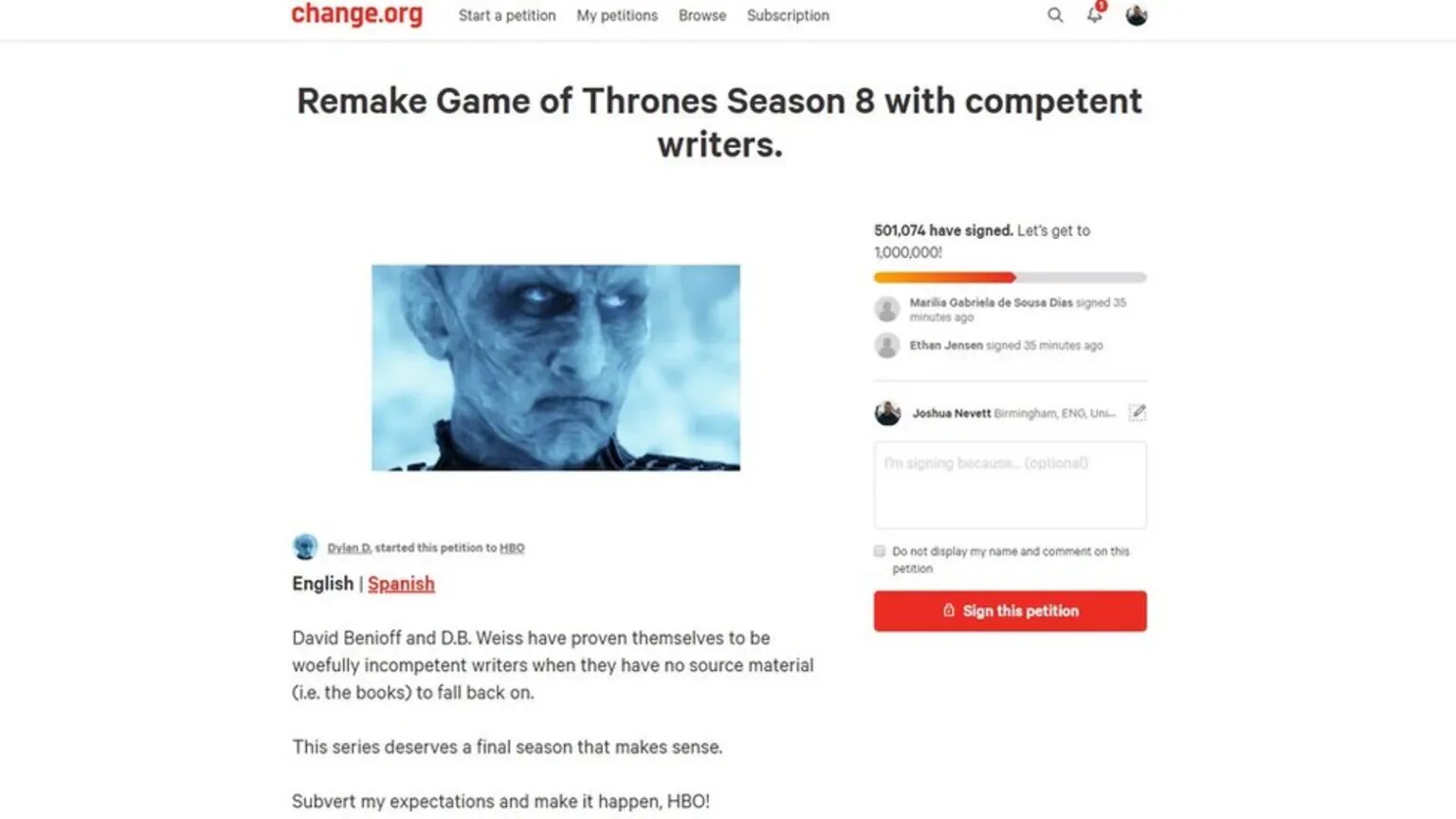 Change org petition. Change org petition