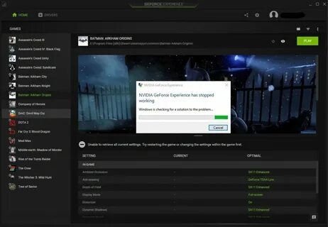 Nvidia geforce experience ошибка