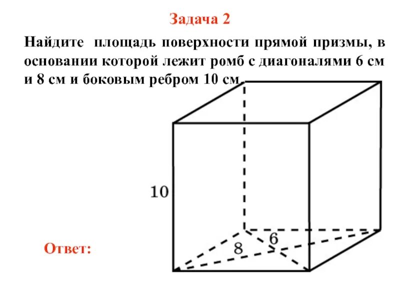Прямая четырехугольная призма основание ромб. Прямой призмы, в основании которой лежит ромб. призма в основании которой лежит ромб. призма в основании ромб. площадь поверхности прямой призмы в основании ромб.