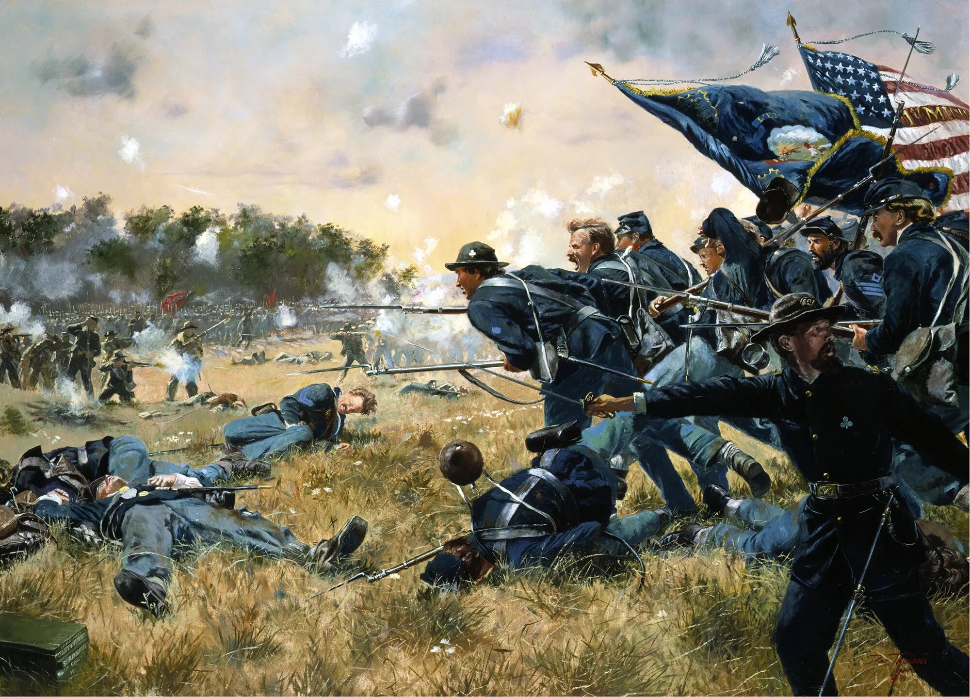 Картина боев. Гражданская война в США 1861-1865. Дон Трояни Геттисберг. Дон Трояни Гражданская война в США. Дон Трояни (don Troiani).