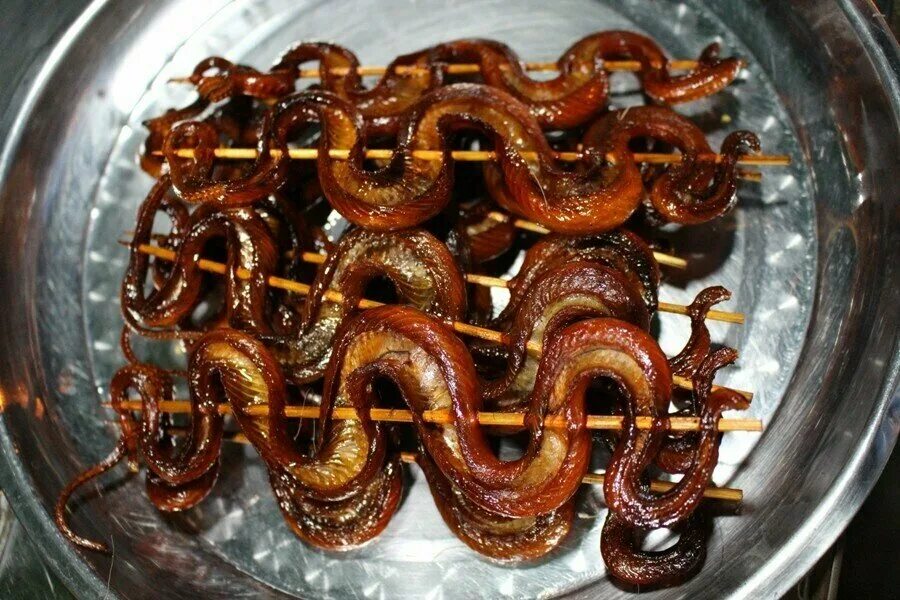 Где едят червей. Блюдо из змеи. Жареная змея.