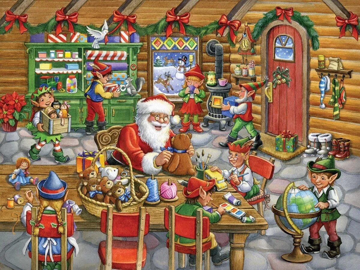 Дед мороз где брать мои подарки. Гномы Санта Клауса. Фабрика Санта Клауса с эльфами. Мастерская Санта Клауса. Помощники Санта Клауса эльфы.