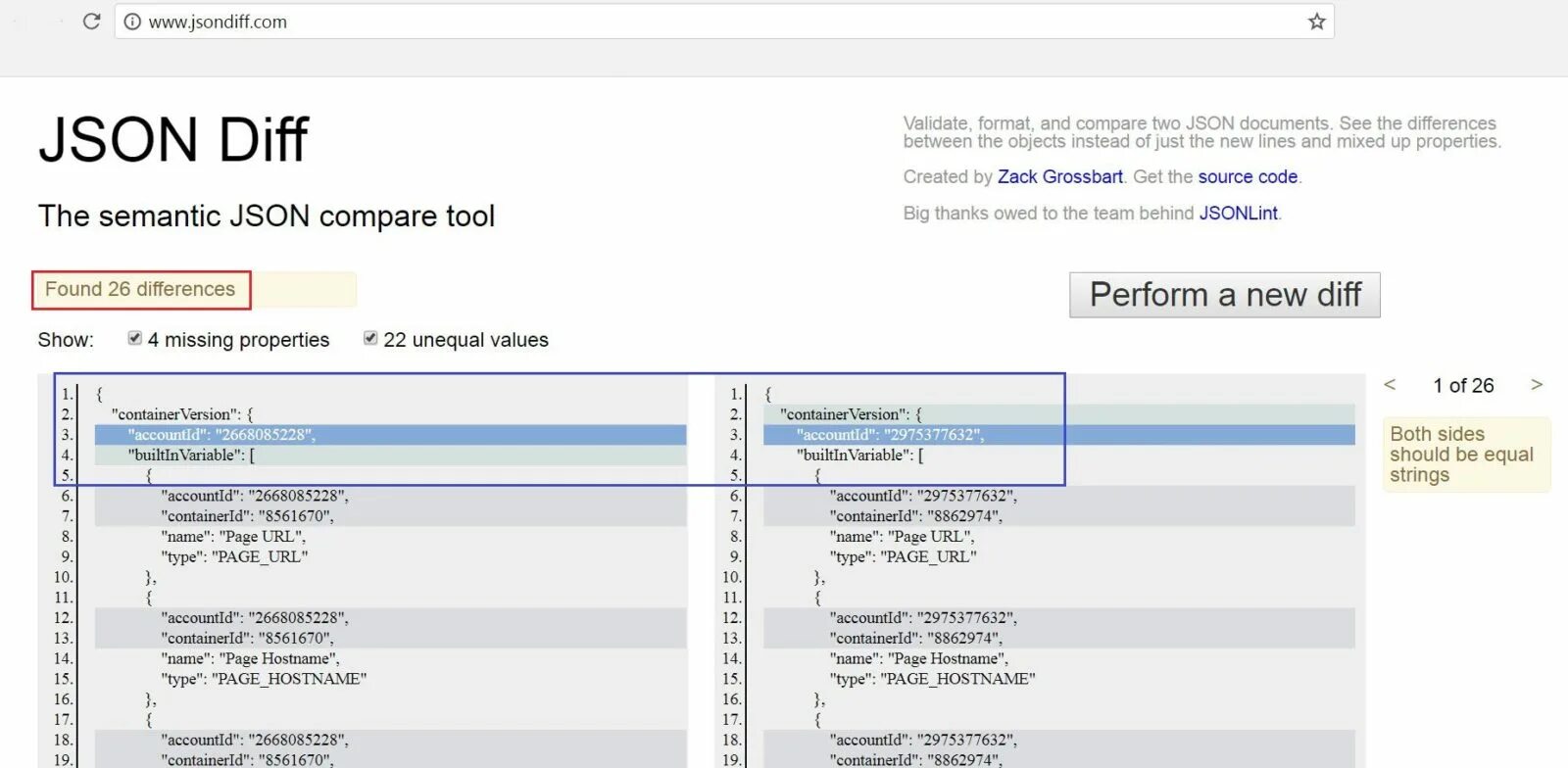 Json compare