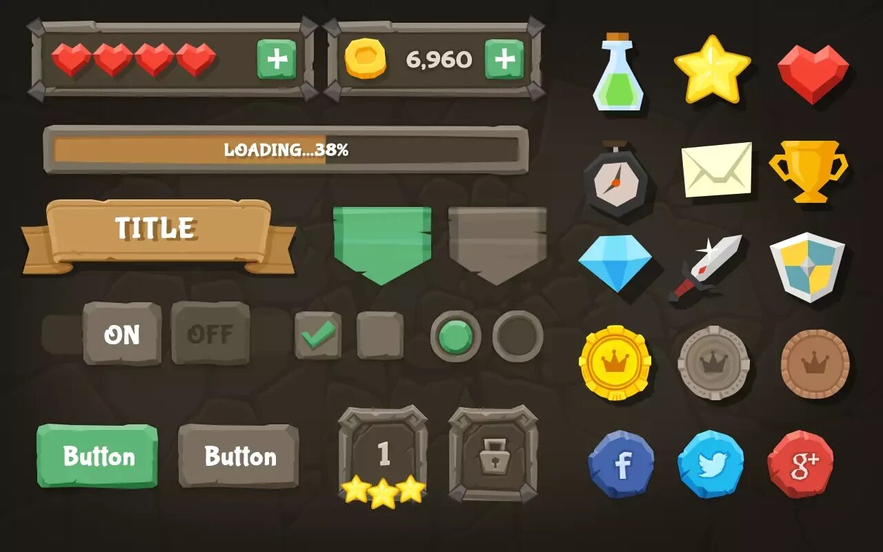 D gui. Gui. gui kit - darkstone. gui assets. unity asset store.