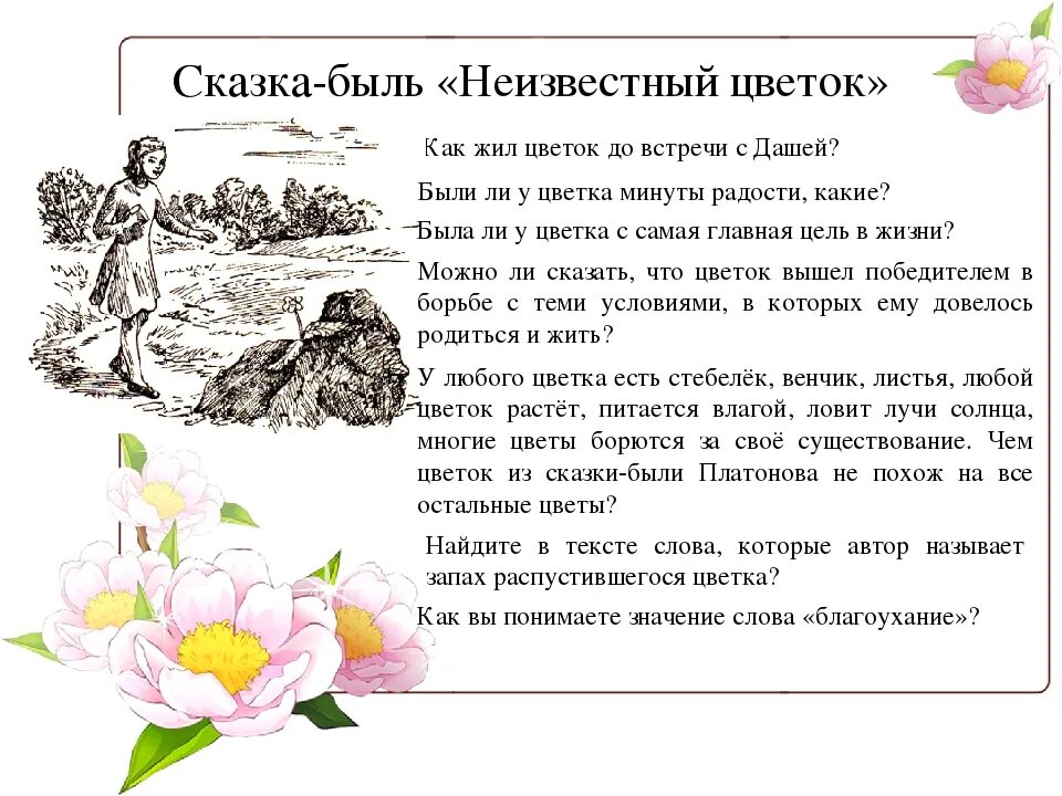 Рассказ цветок на земле какой цветок. Сказка быль Платонова неизвестный цветок. Рассказ неизвестный цветок Платонов. Платонов неизвестный цветок 6 класс.