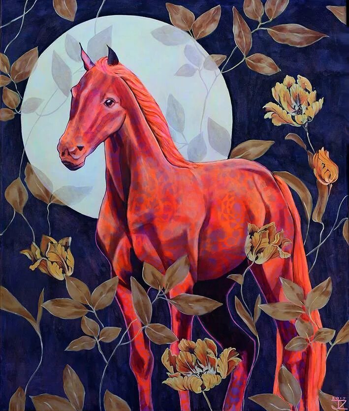 Розовый конь песни. Красная лошадь. Красный конь. Красный конь картина. Красная лошадь картина.