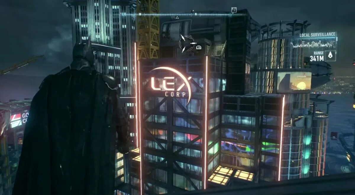 Наконец то игрок начинает играть. ЛЕКСКОРП DC здание. LEXCORP Tower. Башня Бэтмена. Башня Уэйна Arkham Knight.