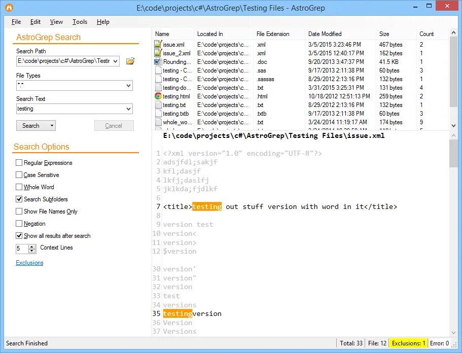 Покажу search. Astrogrep. text search file. regexp windows search.