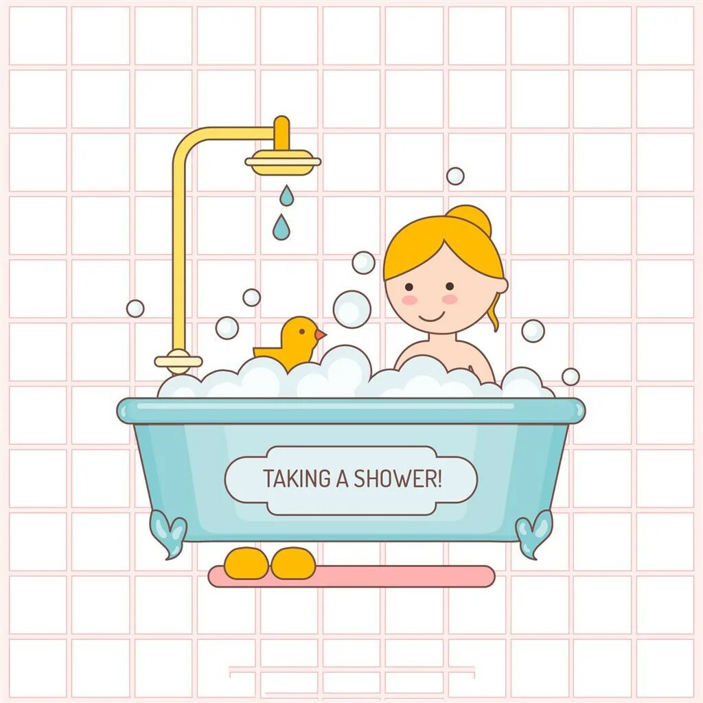 He has a bath. Рисунок ванной. Горячая ванная вектор.