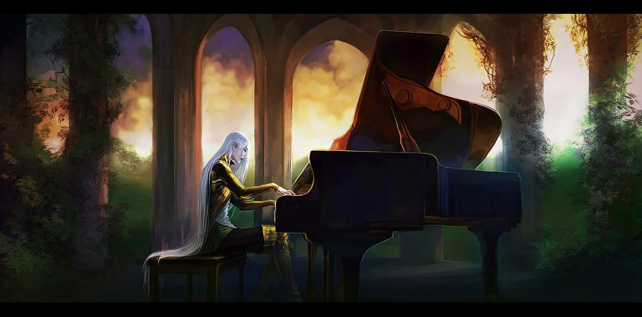 Грустная мелодия для фона. Пианино в лесу. Пианино арт. Рояль фэнтези. Пианино фэнтези арт.