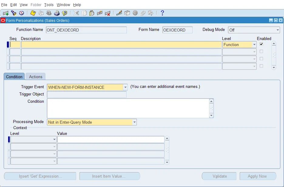 FND. Oracle EBS r12 Accounting engine. Персонализатор. Oracle previous Employment form. Form description