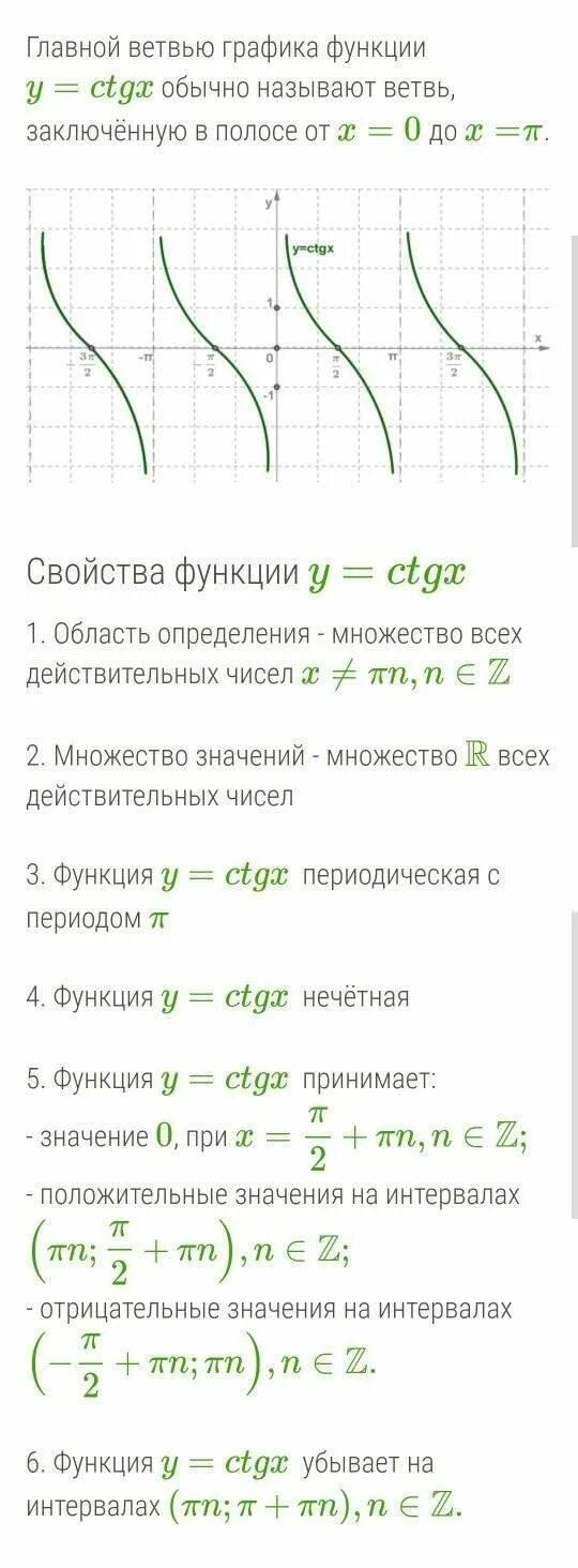 График функции y ctgx. Область значений функции y=ctgx. график и свойства функции y ctgx. y ctgx название функции.