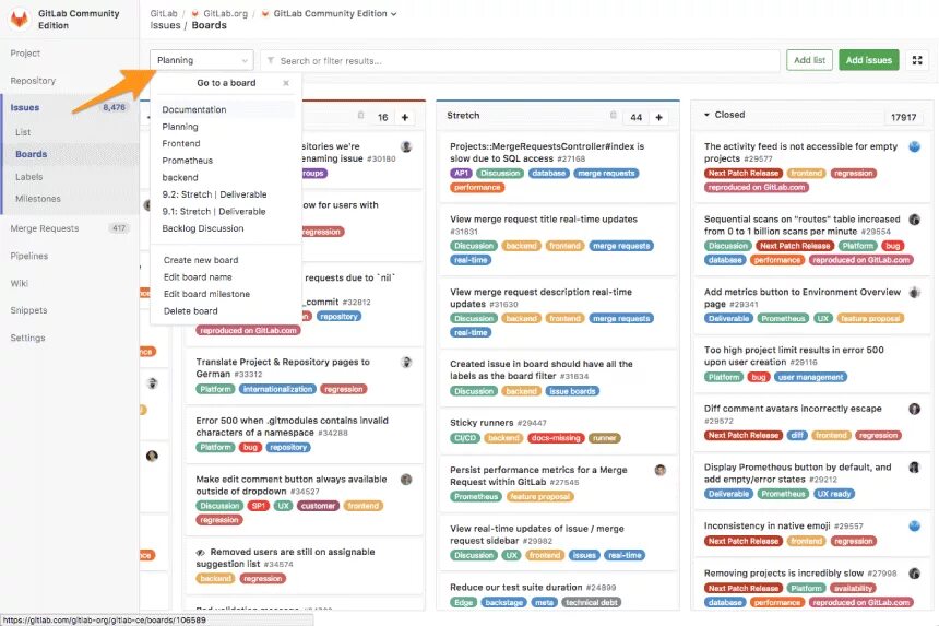 Доска GITLAB. GITLAB Boards. GITLAB Issue Board. GITLAB Project Board.