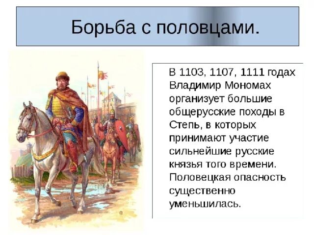 Личности связанные с борьбой против печенегов. Борьба русских князей с половцами в XII В..