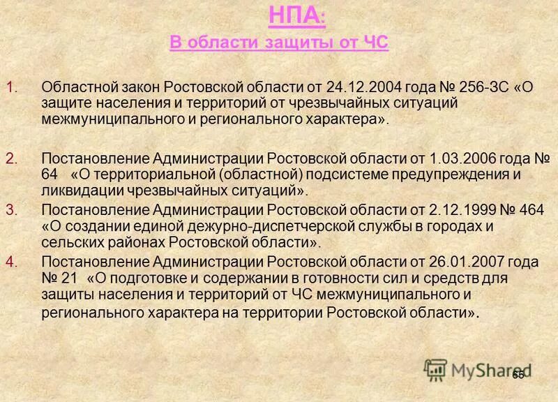 Нормативные правовые акты в области чс. Акты регионального характера. НПА-64. НПА-64 технические характеристики.