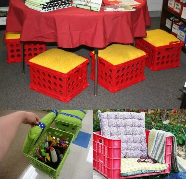 что можно сделать из пластмассовых ящиков. из пластиковых ящиков своими руками. декор пластмассового ящика. пластиковый ящик декорируем. стеллаж из пластиковых ящиков.