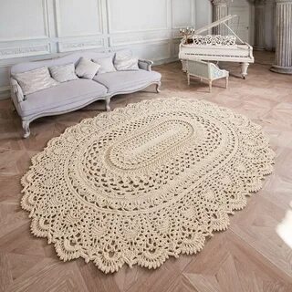 Овальный коврик из полиэфирного шнура ажурный