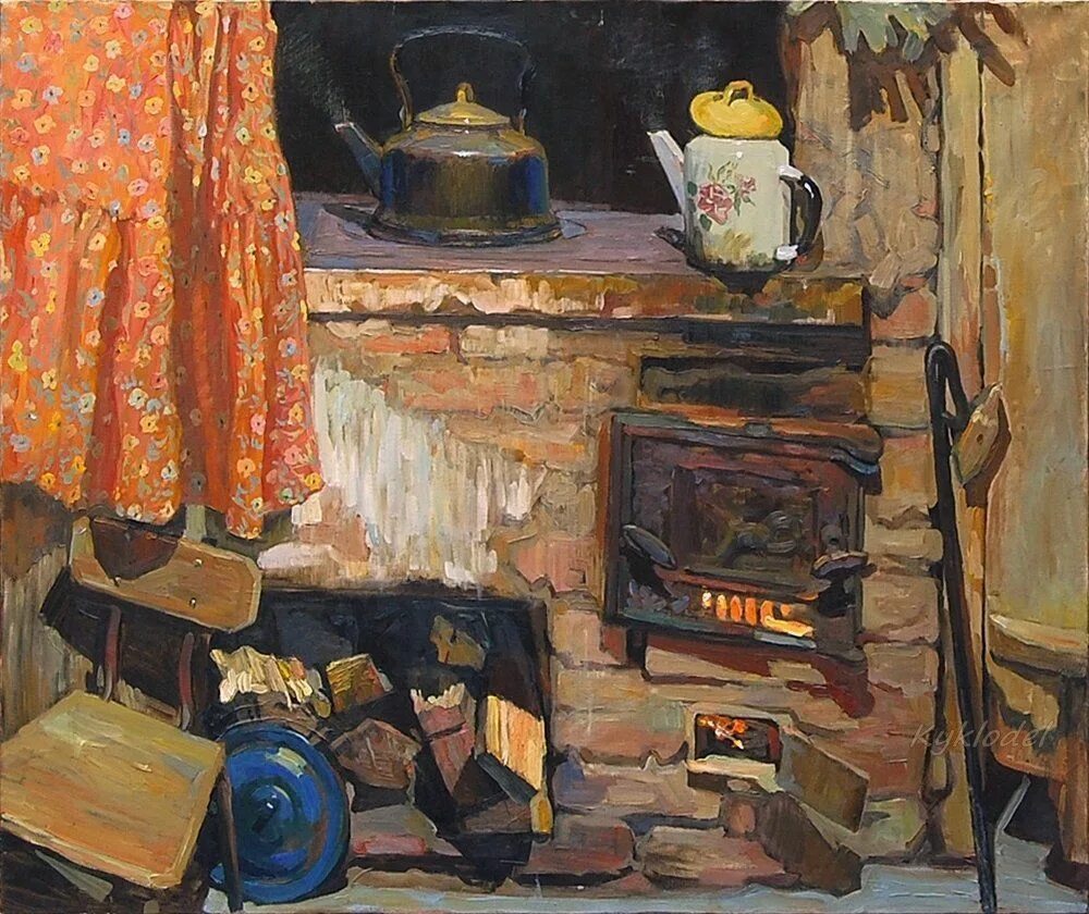 Зима деревня печь. Печь топится. Утром топленная печь. Коты на печке. Дрова в топку.