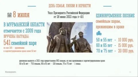 Выплата ко дню семьи любви и верности
