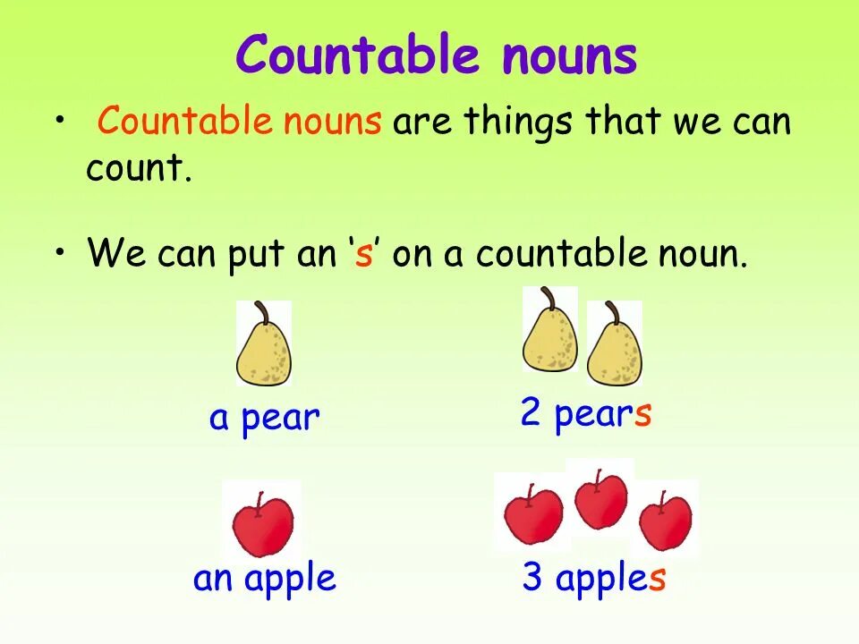 Pear исчисляемое или. Countable Nouns. Countable and uncountable Nouns. Countable Nouns and uncountable Nouns. Countable and uncountable Nouns правило.