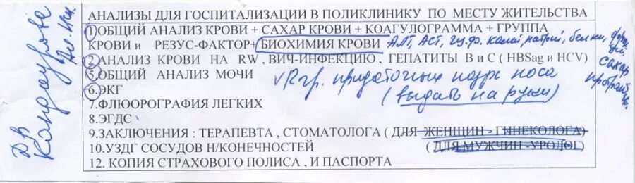 Перечень анализов для госпитализации. Анализы для госпитализации. анализы для госпитализации в больницу. анализы необходимые для госпитализации на операцию. список анализов при госпитализации.