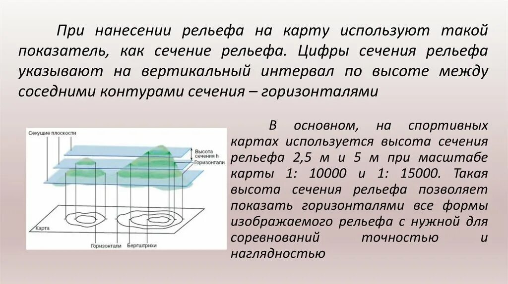 Как определить высоту рельефа. Сечение рельефа. сечение рельефа горизонталями. высота сечения рельефа это в геодезии. высота сечения горизонталей на карте.
