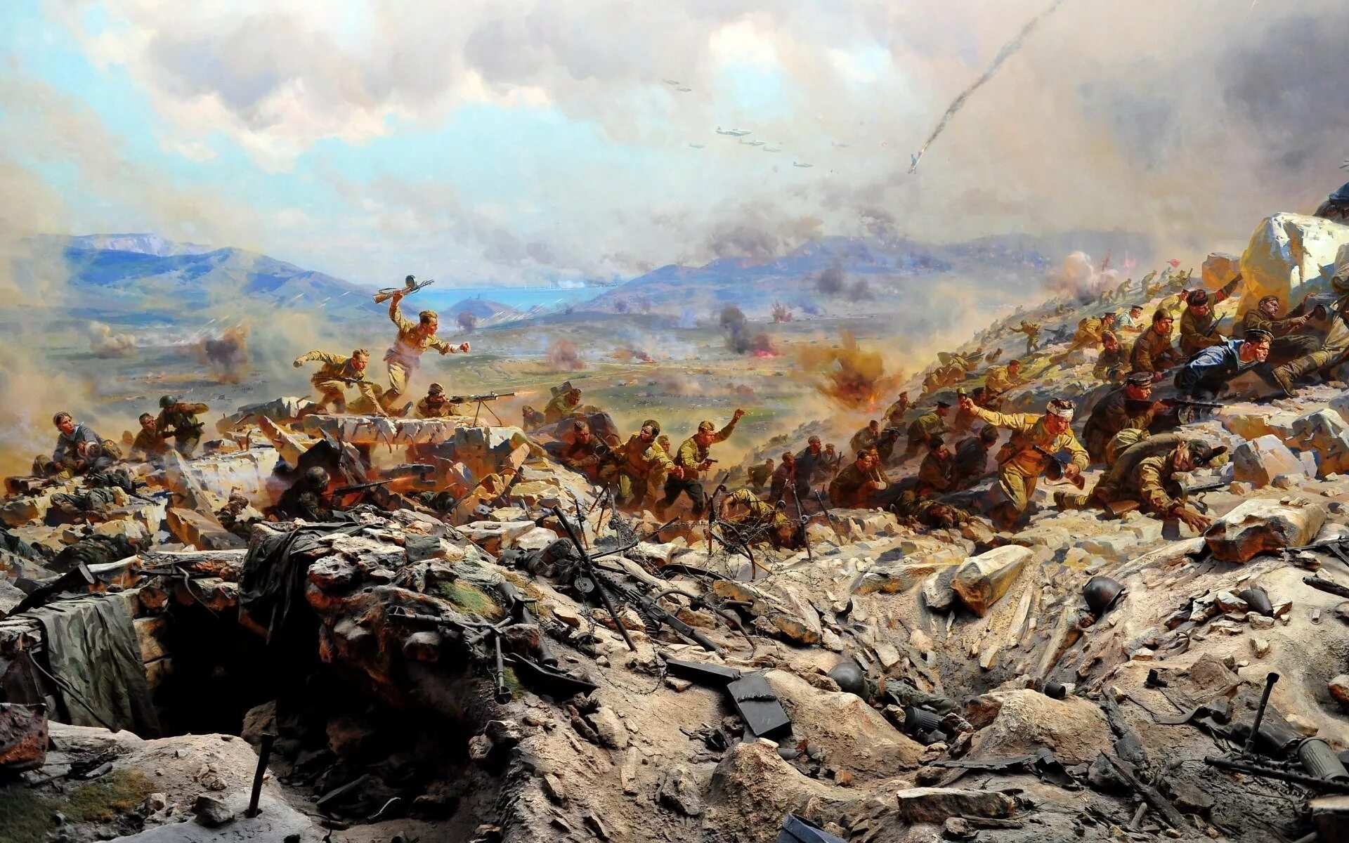 Известные российские сражения. Диорама штурм сапун-горы 7 мая 1944 года. Мальцев штурм сапун-горы. Мальцев штурм сапун-горы картина. Диорама сапун гора.