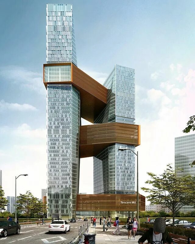 Современный небоскреб. Tencent seafront Towers. Небоскреб Ren в Шанхае. Здание Tencent Шэньчжэнь. Штаб-квартира тенсент Шэньчжэне.