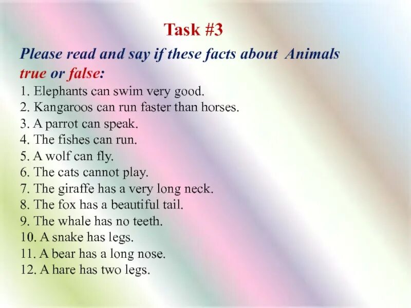 Task 2 true or false. Английский язык true or false. Задания true or false по английскому. True or false Worksheet. True or false exercises 3 класс.