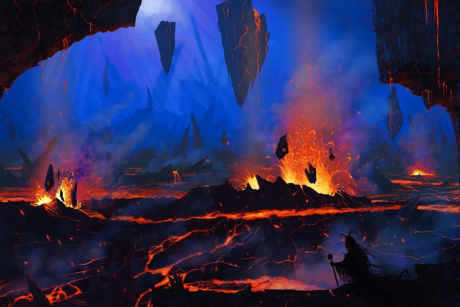 магический вулкан. ледяные земли фэнтези. адские горы. крепость карн дум. фантастические пейзажи.