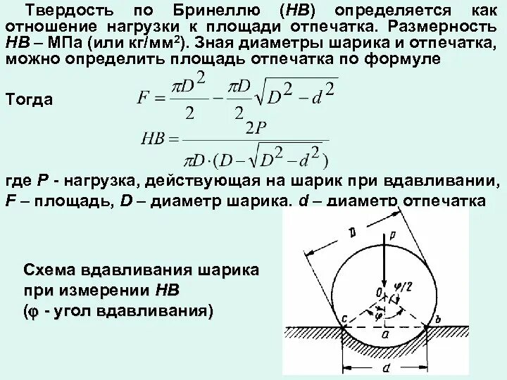 Твердость по бринеллю по отпечатку. Метод бринелля формула. формула расчёта метод бринелля. формула твердости по бринеллю. формула твердости по бри.