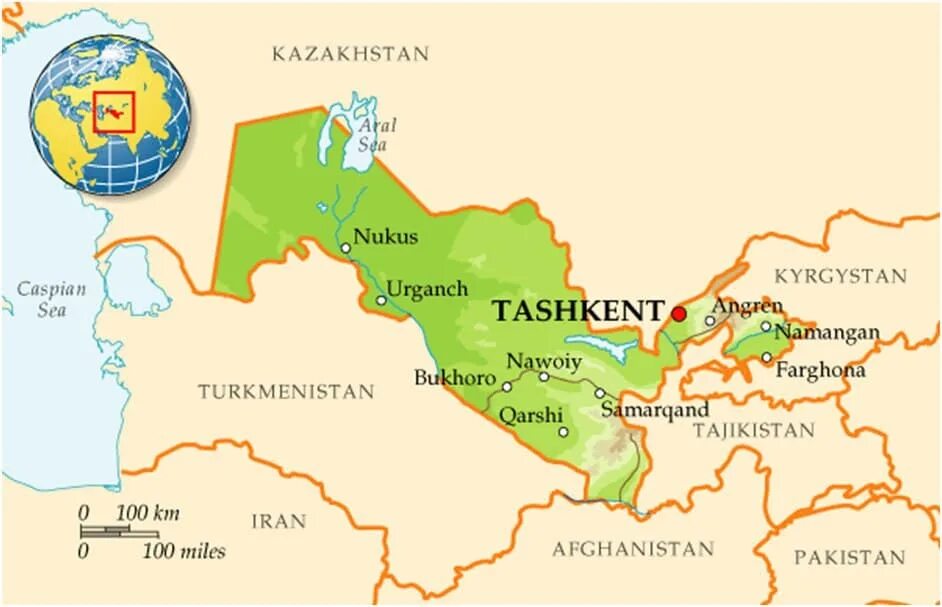Границы Узбекистана на карте. Политическая карта Узбекистана. Географическая карта Узбекистана.